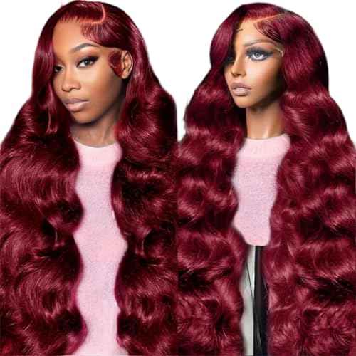 Burgundy Lace Front Wigs Human Hair 99j 13x6 HD Transparent Body Wave Lace Front Wigs Human Hair 200% Density Full and Thick HD Lace Front Wigs for Women 24 Inch