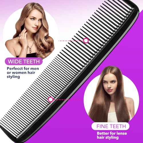 5 Piece Combs for Women and Man, Premium Black Hair Comb, Fine Tooth Tail Professional Combs and Styling Comb Set, Perfect for Parting, Teasing, Hairdressing, and Everyday Styling