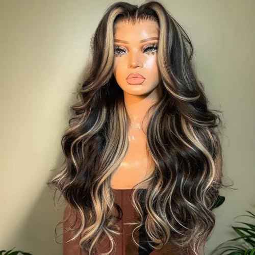 FB/27 Highlight Balayage Wig Human Hair 13x4 HD Lace Front Wigs Body Wave 1B/27 Ash Blonde Omber Glueless Wig Pre Plucked With Baby Hair 180% Density 24 Inch