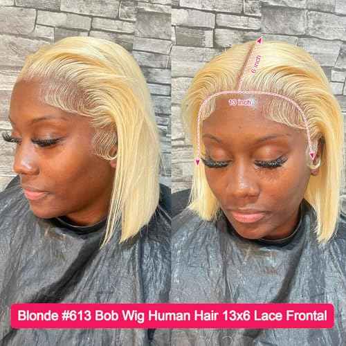 Honey Blonde Bob Wig Human Hair Full 13x6 HD Lace Frontal Glueless Wigs Pre Cut Pre Plucked 100% Unprocessed Brazilian Virgin Human Hair Wigs for Black Women - 180% Density 12 Inch 613 Bob Wig