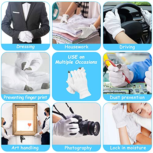 100% Cotton Moisturizing Gloves 5 Pairs, Touch Screen Friendly Cotton Gloves with Wristband and Washing Bag for Overnight Bedtime Eczema Dry Sensitive Irritated Skin Spa Therapy, Small