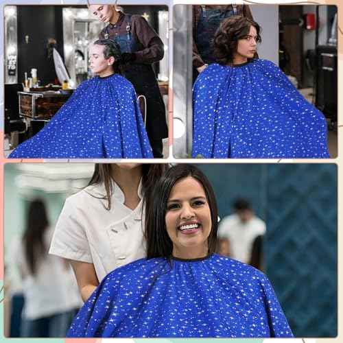 Professional Hair Cutting Cape with Neck Duster Brush, Large Size Salon Barber Cape for Men, Women and Kids(Blue with Stars)