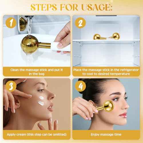 Baderke 2 Pcs Ice Globes for Face Stainless Steel Cooling Globes Unbreakable Cooling Roller Women Ice Balls Cryo Sticks Facials Skin Care for Dark Circles, Puffiness(Gold (White Handle))
