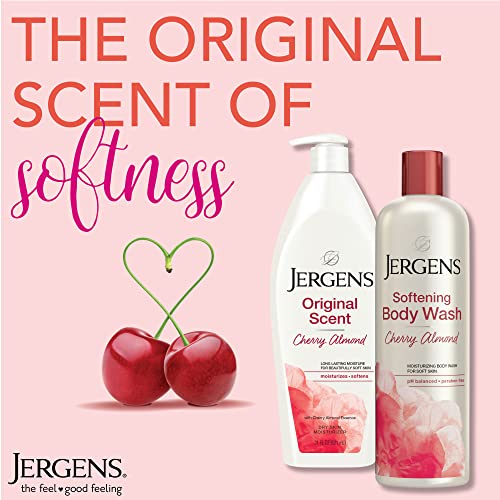 Jergens Original Scent, Cherry Almond, Dry Skin Moisturizer and Softening Body Wash, 2ct Bundle