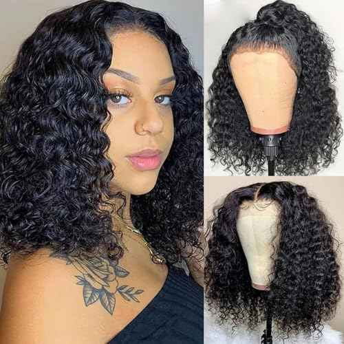 Bob Wig Human Hair 13x4 Water Wave Lace Front Wig Human Hair Pre Plucked 14 Inch 200% Density Short Bob Wet and Wavy Lace Front Wigs human hair for Black Women