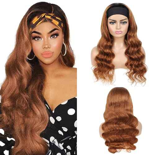 16 Inch 1B30 Dark Brown Headband Wig Human Hair 150% Density Grade 8A Unprocessed Brazilian Virgin Hairs Machine Made Ombre Body Wave Headband Wig Human Hair None Lace Front Wig
