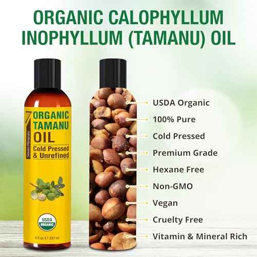 Seven Minerals USDA Organic Tamanu Oil - Big 8oz (240ml) - Cold Pressed & 100% Pure Tamanu Organic for Skin, Face, Hair, & Nails - GMO & Hexane Free Nutrient Dense Carrier Oil that Absorbs Easily