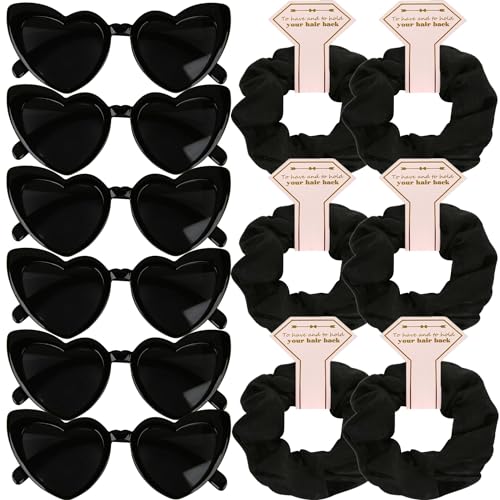 Clcnsusilk Satin Bridesmaid Scrunchies Bachelorette HairTies Set of 6 sunglasses Bridal Shower No Damage Hair ties ideas Gift for Wedding Party Favors Bridesmaid Proposal Gifts (Black)