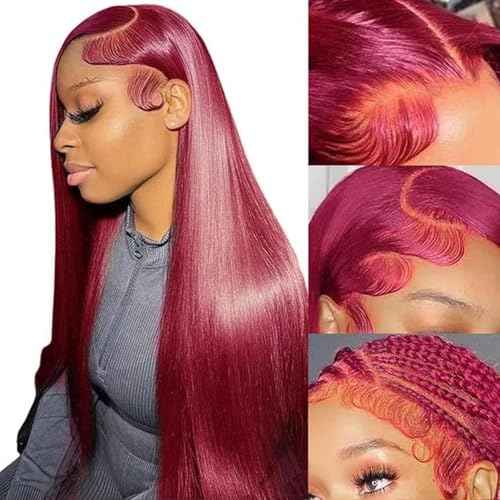 99j Burgundy 13x6 HD Lace Front Wigs Human Hair 22inch Straight Human Hair Wigs HD Lace Frontal Wigs for Black Women 250% Density Glueless Wigs Human Hair Pre Plucked Pre Cut With Baby Hair