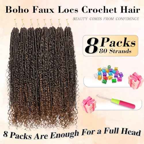 24inch Goddess Locs Crochet Hair 8 Packs with Curly Ends Pre-Looped Long Bohemian River Synthetic Soft Locs for Women(30inch T30)