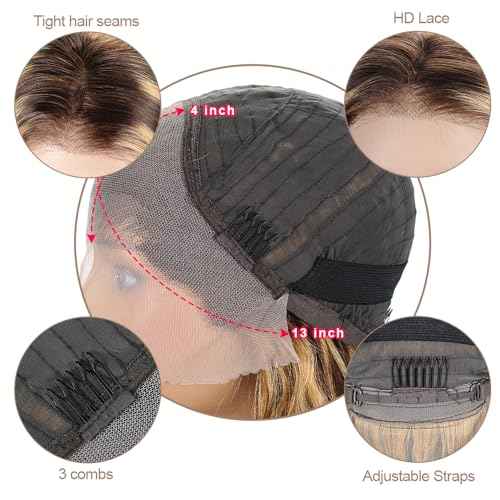 DOSAY Highlight Ombre 13x4 Hd Transparent Lace Front Human Hair Wig 24 Inch Brown Honey Blonde Body Wave Glueless Wigs 180% Density for Woman