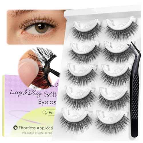 BEYELIAN Self Adhesive Eyelashes Natural Look, Pre Glued Wispy False Lashes No Glue Required, Faux Mink Eyelashes 5 Pairs ZCV-204