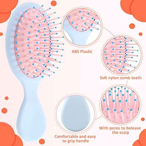 Zopeal 28 Pcs Kids Gift Wet Hair Mini Brush Bulk Girl Halloween Operation Christmas Small Pocket Travel Hairbrush Hygiene Detangler Soft Bristle Detangling Paddle for Party Favor Reward(28 Colors)