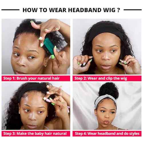 Kinky Straight Headband Wig Human Hair 22 Inch Wigs for Black Women Glueless None Lace Front Straight Human Hair Wig Wear and Go Wigs Machine Made 180% Density Natural Color