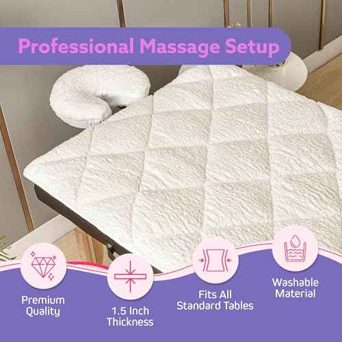 Double-Sided Massage Table Pad, Plush Fleece and Microfiber Cover, Soft Massage Bed Topper and Spa Cover, Ideal Table Accessories, 76"x34", White
