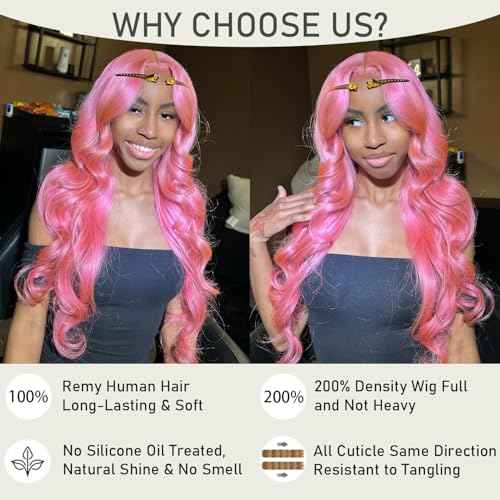 School Day Candy Pink Human Hair Wig Colored Body Wave Lace Front Wig Virgin Hair 13x4 UHD Transparent Swiss Soft Lace Preplucked Brazilian Hair 18"