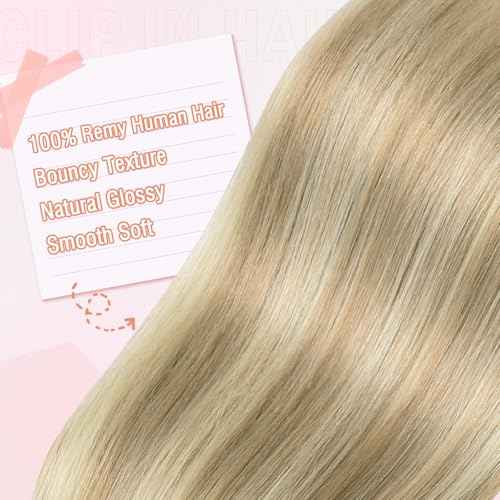 Hair Clip In Hair Extensions Straight Remy Clip In Hair Extensions Real Human Hair Light Blonde Highlighted Golden Blonde 20inch 80g 5pcs