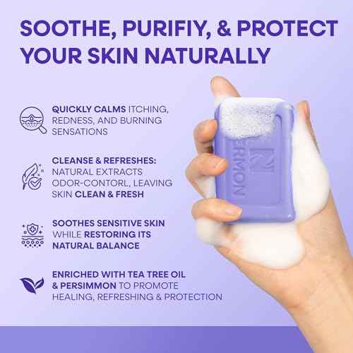 Hermon Antifungal Soap with Tea Tree Oil: Antifungal Bar Soothing Care & Relief of Itchy for Ringworm Jock Itch Tinea Versicolor Athletes Foot - Body & Face Wash - Lavender