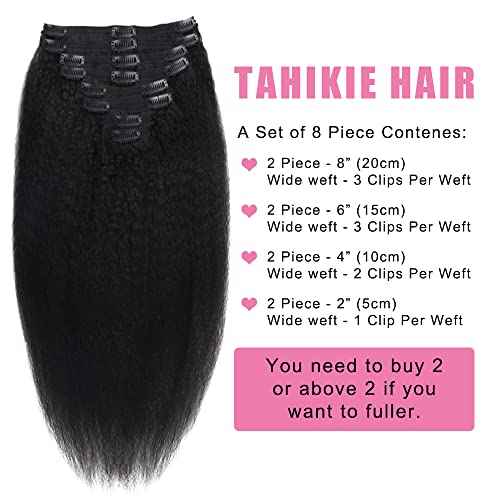 Kinky Straight Human Hair Clip in Extensions 120g Full Head Clip ins for Women 100% Unprocessed Brazilian Virgin Human Hair Yaki Straight Clip ins Remy Hair Natural Black 8Pcs 18Clips 26inch