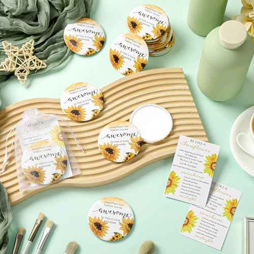 50 Set Inspirational Compact Mirror Bulk Christmas Appreciation Gift for Women Mini Makeup Pocket Mirror with Motivational Cards for Thanksgiving Coworker Employee Nurse Friends (Sunflower)