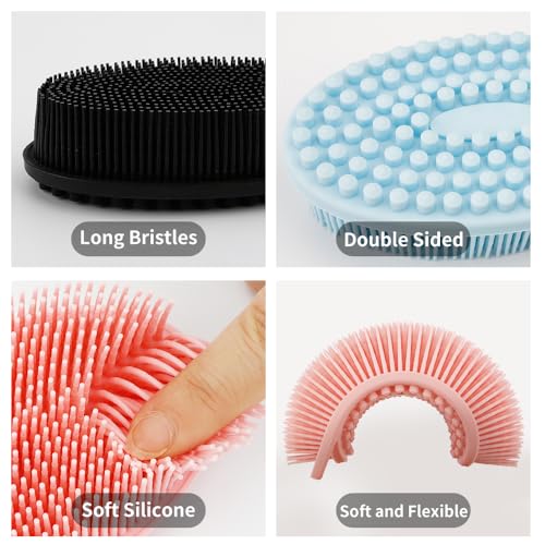 3 Pack Silicone Body Scrubber, Silicone Loofah Soft Exfoliating Body Scrubber, Silicones Body Brush Bath Shower Scrubber for Body, 2 in 1 Bath and Shampoo Wash Brush for Skin Exfoliation Men Women