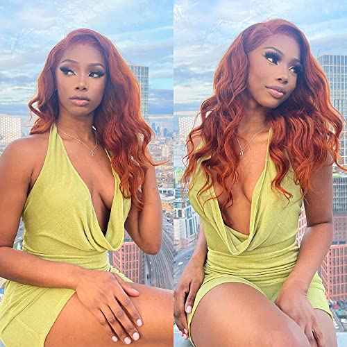 REMY HAIR Body Wave Orange Color Bundles Human Hair Bundles with 4?4 Lace Closure 100% Human Hair Natural Wave Bundles Brazilian Virgin Hair Extensions #350 Ginger Color 10 12 14 Inch with Closure 10
