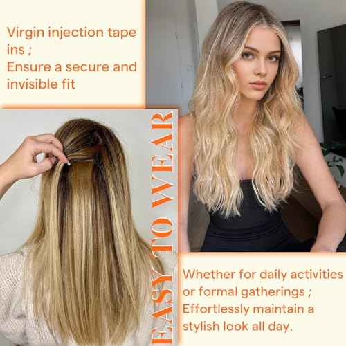 Full Shine Intact Virgin Tape in Hair Extensions Ombre Color 3/8/22 Invisible Injection Human Hair Tape in Extensions 18Inch Seamless Double Sided Tape ins Human Hair Extensions 10Pcs 25Gram