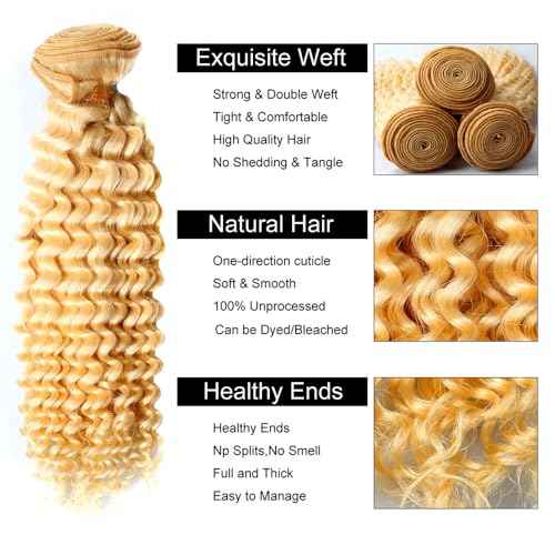 Blonde Bundles Human Hair 613 Loose Deep Wave Bundles 14 16 18 Inch Unprocessed Brazilian Virgin Remy Hair Extensions Blonde Deep Wave Bundle