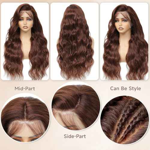 Chocolate Brown Lace Front Wig Human Hair 28 Inch Brown Body Wave Lace Front Wigs Human Hair Pre Plucked 13x4 HD Lace Frontal Wigs 200 Density Glueless Wig