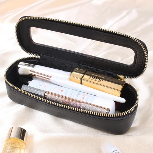 FFpaw Clear Makeup Brush Bag, Small Makeup Brush Holder Travel Makeup Bag for Purse Mini TSA Approved Cosmetic Brush Case Portable Toiletry Bag for Women Waterproof Makeup Organizer Storage Bag