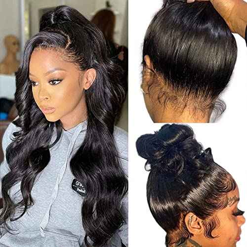 360 Body Wave Lace Front Wigs Human Hair Pre Plucked 180% Density Full Lace Human Hair Wigs Brazilian Virgin Body HD Human Hair Lace Front Wigs for Women Natural Color 22Inch