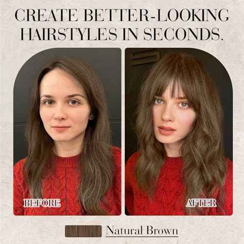 S-noilite Hair Toppers for Women Real Human Hair, 100% Human Hair Toppers with Bangs for Thin Hair, 3.5"*4.7" Handmade Nature-mimicking Scalp Base 12¡± Natural Brown