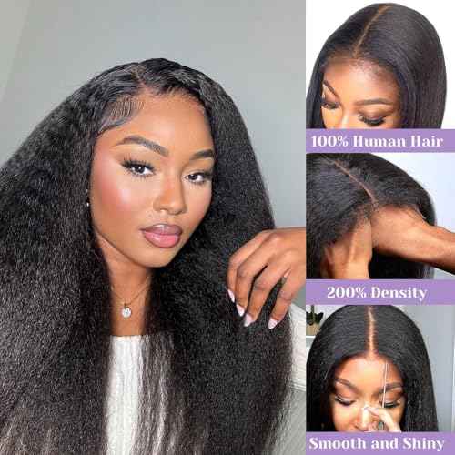 Yaki Straight Wig Human Hair 250 Density 5X5 Transparent HD Lace Closure Kinky Straight Human Hair Wig For Women18 inch