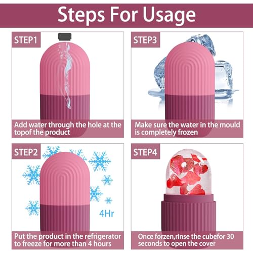 XHJRI Ice Face Roller Massager,Ice Cube Roller for Face, Eyes and Neck Naturally Conditioning and Skin Care,De-Puff Eye Bags,Reduce Migraine Pain,Reusable Massage Silicone Ice Mold (Rose)