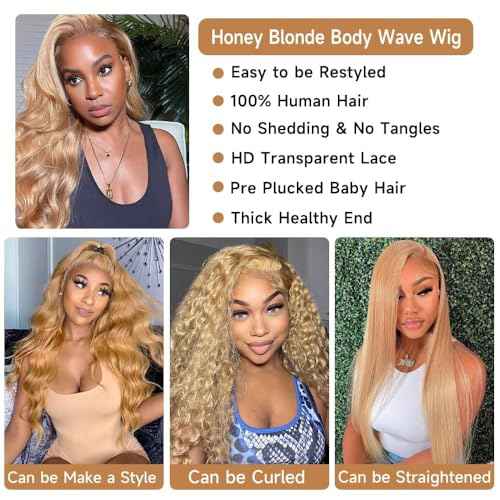 180% Density 13x6 Ash Blonde Lace Frontal Wig Human Hair Honey Blonde Body Wave Lace Frontal Wigs Human Hair 27# Colored Lace Front Wigs For Women Pre Plucked (18inch)