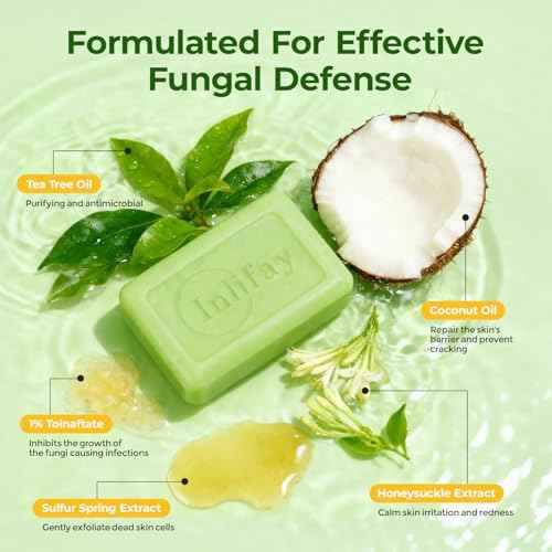 Inlifay Antifungal Soap with Tea Tree Oil: Antifungal Bar Soothing Care & Fast Itch Relief for Ringworm Jock Itch Tinea Versicolor Athlete's Foot (1, Green)