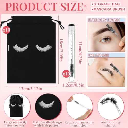 60 Pcs Lash Shampoo Brushes Set 10 Lash Shampoo Brushes 10 Mascara Tubes and Wands 10 Foam Pump Bottle 10 Cleaning Rinse Bottles 10 Makeup Remover Pad 10 Aftercare Drawstring Bag(Black)