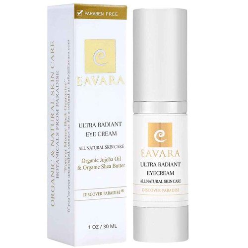 Eavara Organic Anti Aging Eye Cream for Dark Circles and Puffiness, Natural Under Eye Serum with Hyaluronic Acid, Jojoba Oil, Vitamin E, Aloe Vera, Helps Reduce Fine Lines & Wrinkles 1.0 Fl Oz