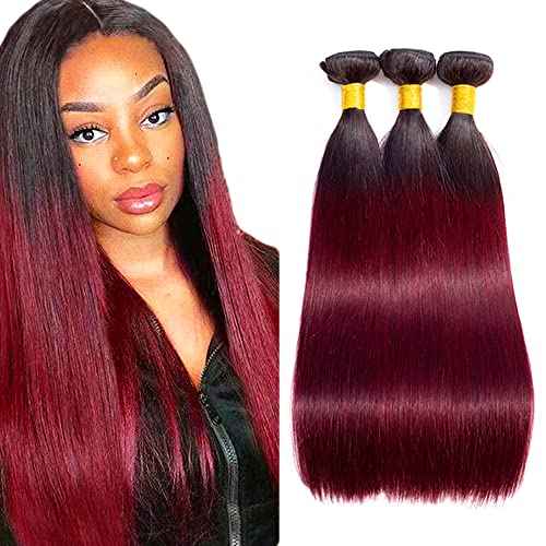 1B99J Straight Bundles Ombre Burgundy Human Hair Bundle 100% Unprocessed Virgin Hair Extensions Wine Red Color 18 20 22 Inch For Women