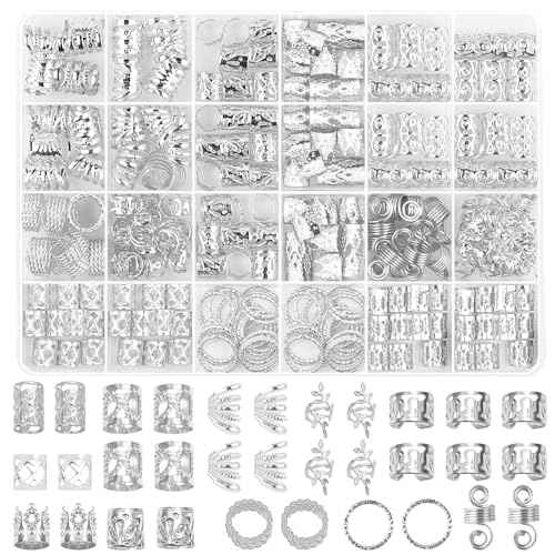280 Pcs Hair Jewelry for Braids, Silver Loc Jewelry for Hair Dreadlocks Braid Clips Accessories Metal Hairs Rings for Braid Cuffs Braid Clips Decorations for Women Men