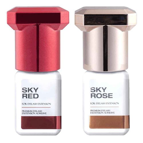 1 Set, Sky Glue Red and Rose Professional Eyelash Extension Adhesive Set, 5ml(0.17FL.OZ) Each, 0.5~2 Second Fastest Dry Time, 6-8 Weeks Longest Retention, Professional and Salon use only