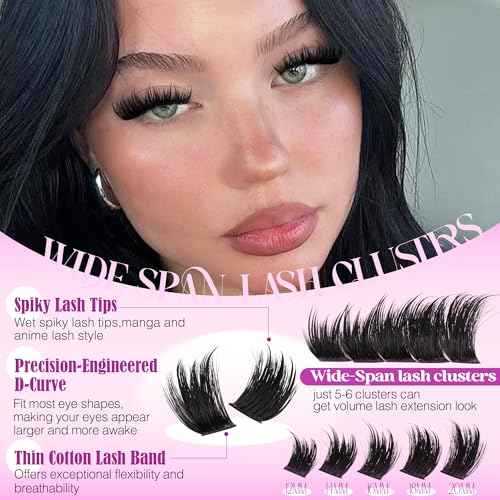 Lanflower Volume Lash Clusters Kit Wispy Spiky Lash Extension Kit 300D Fluffy Cluster Eyelash Extensions 12-20mm Long Eyelash Clusters Fairy Manga Eyelash Extension Kit