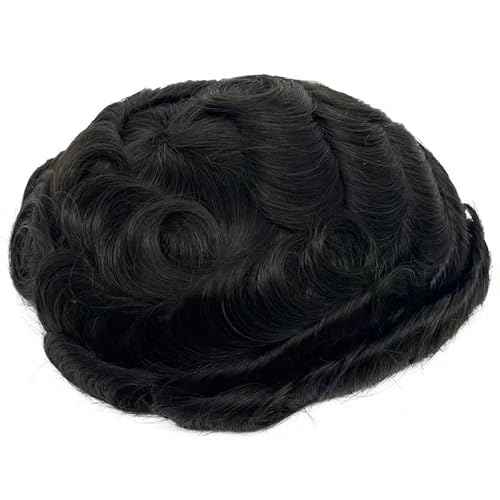 Toupee for Men PU+Lace Base Real European Human Hair Pieces for Mens Hair Prosthesis Patch Units Hair Replacement System for Men (6x9")
