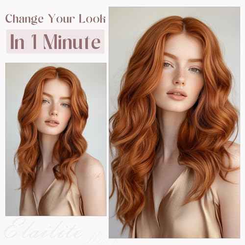 Elailite Clip in Hair Extensions Real Human Hair, Remy Hairpieces for Women, 7PCS Lace Weft Full Head, 16 Inch 110g Light Auburn