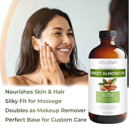 velona Sweet Almond Oil - 16 Fl Oz in Glass Bottle | 100% Pure and Natural Carrier Oil |Cold Pressed | Skin, Hair, Body & Face Moisturizing | Use Today - Enjoy Results¡¦