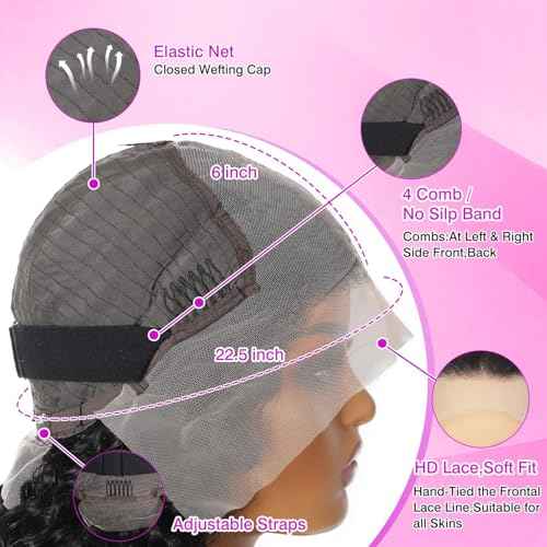 Deep Wave Lace Front Wigs Human Hair 13x6 HD Transparent Lace Front Wigs Human Hair 200% Density Deep Curly Human Hair Wig Pre Plucked Deep Wave Frontal Wigs Natural Color 26 Inch