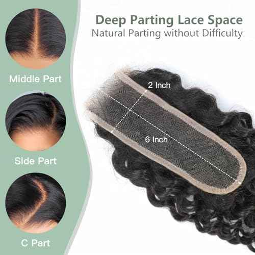 2x6 HD Lace Closure Loose Deep Wave Human Hair 12 Inch - 0.10mm Ultra-thin Invisible Burmese Curly 2 by 6 Closure, 100% Pre Plucked Brazilian Raw Virgin Hair Skinlike HD Lace Closure Wet and Wavy