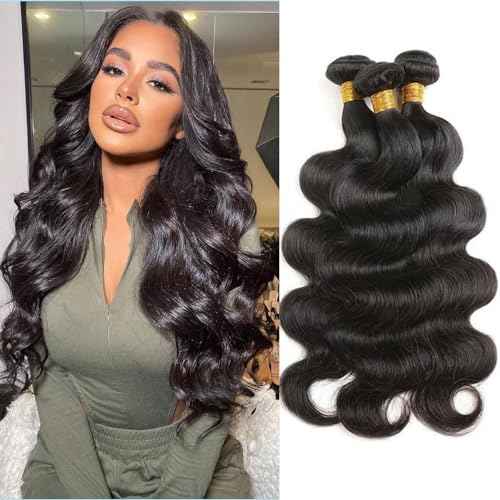 Body Wave Bundles Human Hair 22 24 26 Inch Human Hair 3 Bundles 100% Unprocessed Brazilian Raw Weave Bundle Human Hair Extensions for Black Women Natural Color