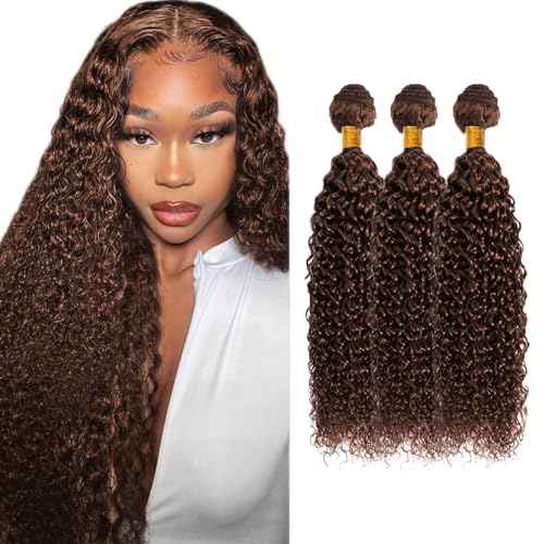 #4 Bundles Human Hair Brown Kinky Curly Bundles 24 26 28 inch Chocolate Brown Human Hair Bundle #4 Color