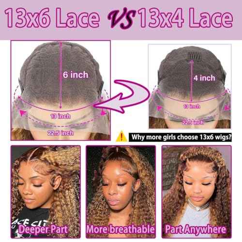 P4/27 Highlight Deep Wave Wig Human Hair 13X6 Highlight Lace Front Wig Human Hair 210% Density Ombre Curly HD Transparent Lace Frontal Wigs Human Hair Wet and Wavy Wig Pre Plucked 22 Inch